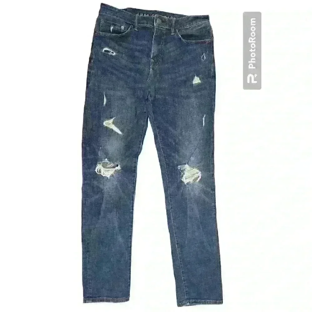 American Eagle Jeans Mens 30x34 Slim Next Level Airflex Distress Medium‎ Wash
